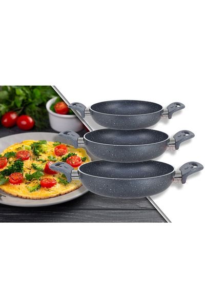 DORA Granitta 18-20-22cm Double Handle Gray Granite 3-Piece Omelet/Sahan Pan Set