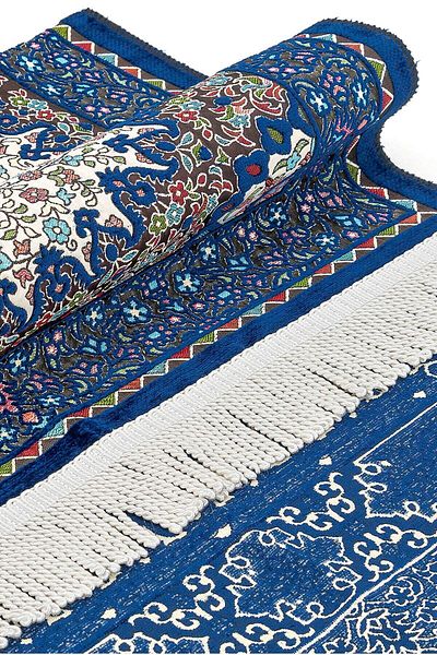 İhvan Εξαιρετικά πολυτελές αυθεντικό χαλί προσευχής σενίλ - Navy Blue