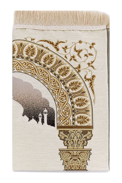 İhvan Crown Mahal Patterned Chenille Prayer Rug - Cream Color