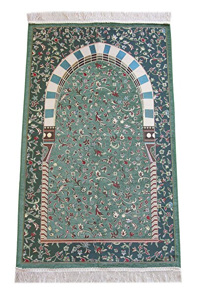 ihvan online Yeşil Ravza Çiçek Motifli Mihraplı Şönil Seccade