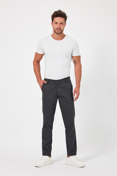 TheSeason Erkek Antrasit Gabardin Pamuklu Slim Fit Esnek Chino Pantolon