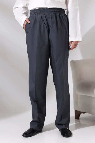 ihvanonline Men's Linen Shalwar Trousers - Smoke, Relaxed Fit, Elastic Waist, Hajj and Umrah Detailed