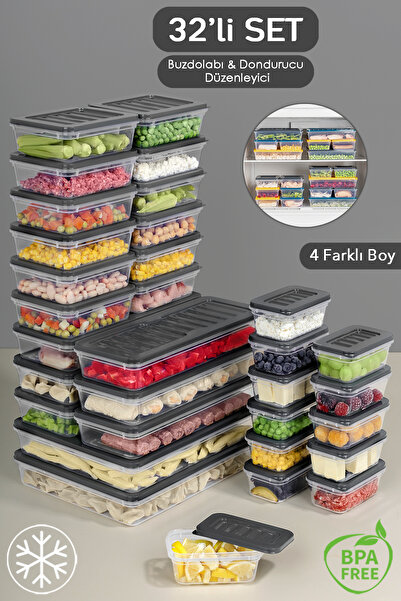 Meleni Home 32 Parça Mikrodalga ve Difrize Uygun Saklama Kabı - 2x2400ml 6x1170ml 12x600ml 12x240ml Antrasit