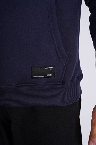 Est Estola Чоловічий темно-синій світшот з капюшоном і кишенями - 3-нитковий шардоне
