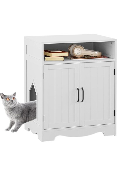VARSTHREE Gizli Kedi Kum Kabı Muhafazası, Modern Ahşap Kedi Tuvalet Mobilyası