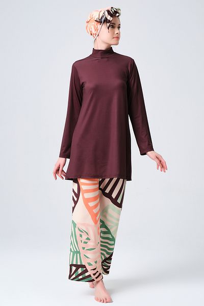 ALFASA 23670-23 Model Brown Hijab Swimsuit - Soil Full Covered