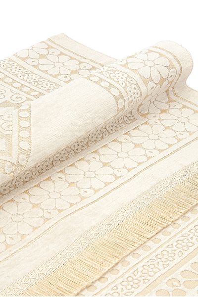 İhvan Patterned Chenille Prayer Rug - Cream Color