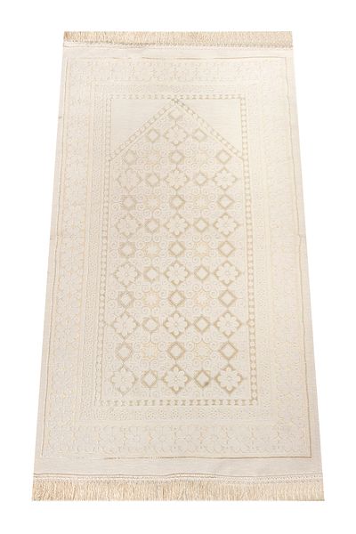 İhvan Patterned Chenille Prayer Rug - Cream Color
