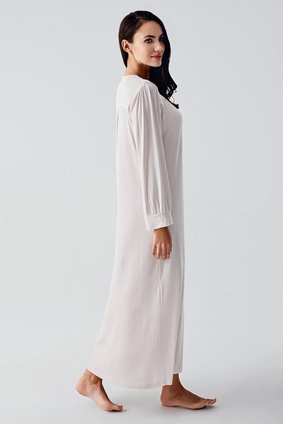 Artış Stretchy Viscous Nightgown - Long Sleeve, Button and Lace