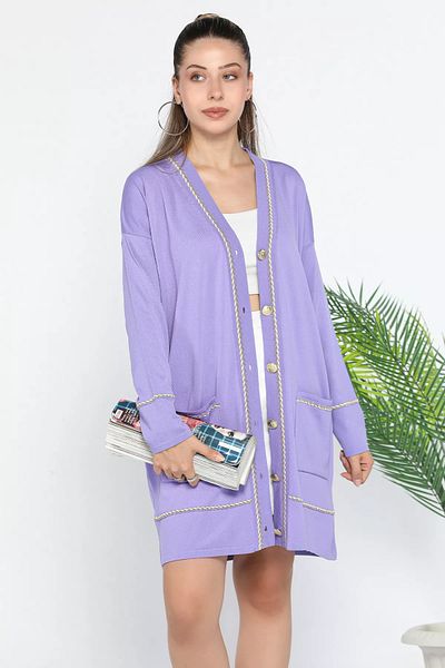 GÜLSELİ Lilac Knitwear Cardigan - Pocket and Button Detail