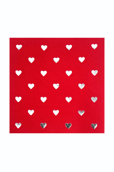 Story مناديل ورقية حمراء اللون مقاس 33x33 سم، مزينة بنقوش قلبية فضية، مناسبة ...
