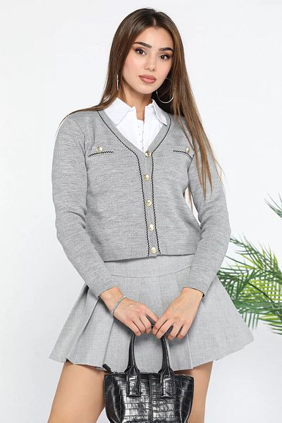 GÜLSELİ Women's Gray Short Knitwear Cardigan