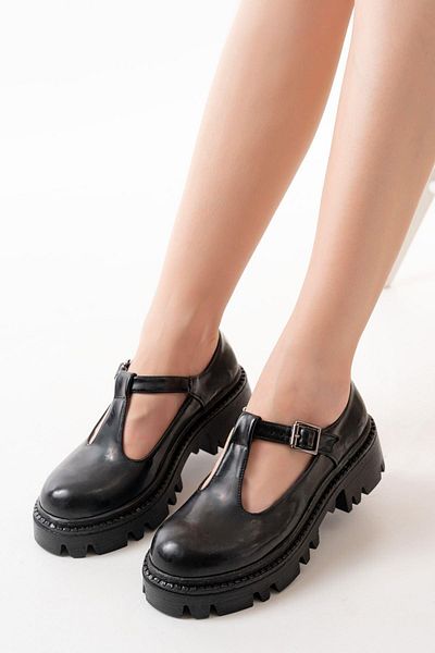 Aymood 868-757 Mocasini de zi cu talpa inalta din piele lacuita neagra