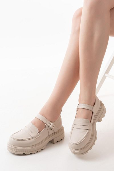 Aymood 745-771 Pantofi de zi cu zi pentru femei din piele intoarsa bej cu talpa inalta