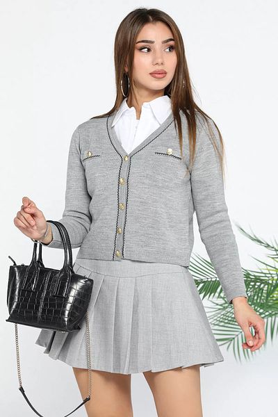 GÜLSELİ Women's Gray Short Knitwear Cardigan