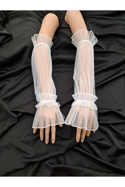 es moda shop Ester pleated long tulle sleeves white