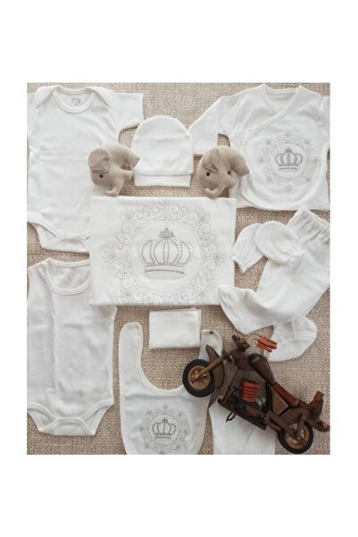 Zıpır 100522 Erkek Bebek 10 Parça Taç Işlemeli 0-3 Ay Hastane Çıkışı Seti