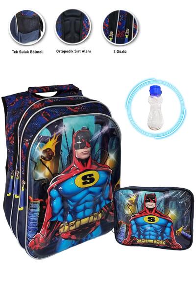 Mashotrend Embossed Super Batman School Bag + Nutrition + Water Bottle Batman...