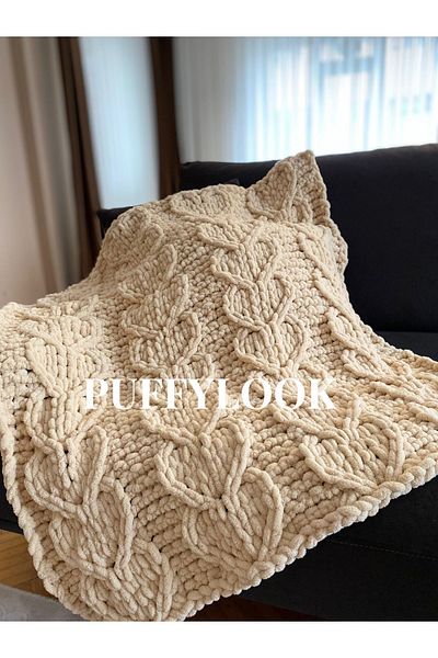 Alize Puffylook Honey Foam Hand Knitted Blanket (90/90)