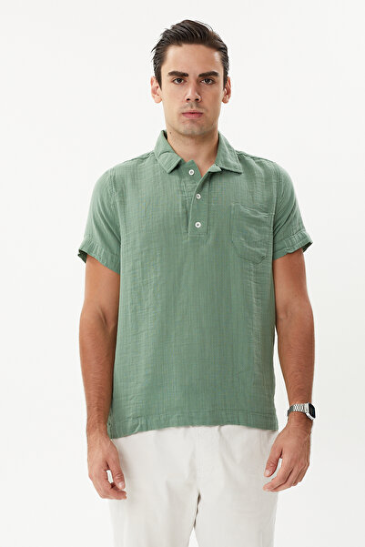 hateko تي شيرت قطني أخضر موسلين بياقة بولو