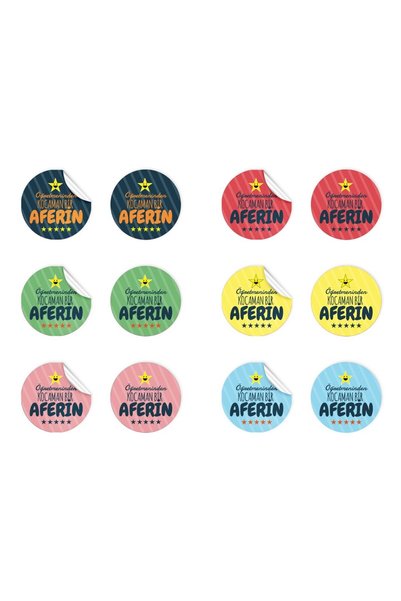 anka design Colorful Good Job Label Adhesive Round Sticker for Teachers to Their Students - 4x4cm - (48 Pieces)