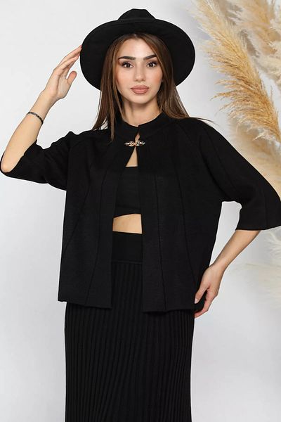 GÜLSELİ Black Women's Knitwear Cardigan with Bronchial Detail - Self Patterned