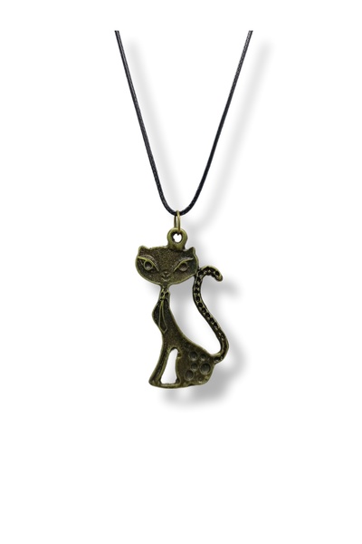 whocares Dişi Kedi Antik Renk Sembollü Kolye İpli Unisex Kaliteli