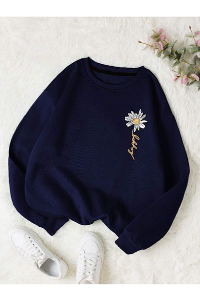 Revasser Γυναικείο φούτερ HAPPY Daisy Colorful Oversize βαμβακερό - Crew Neck