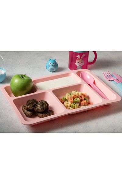 REYKA HİJYEN 5-Eye Dining Hall Children's Serving Polycarbonate Plate - Unbreakable Table D'Hôte, Plate, Table D'Hôte 5 Compartments (50 Pieces)