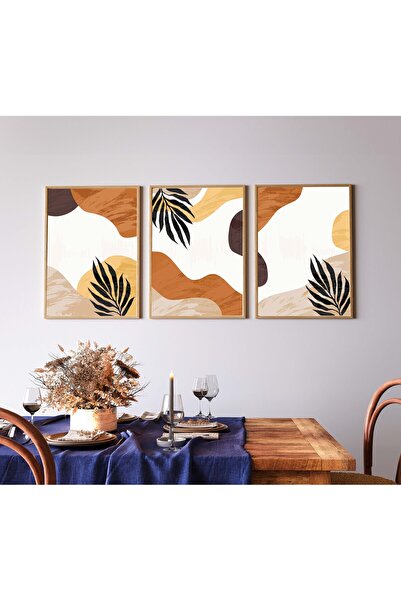 bestablo 3 Parça Bohem, Çerçeveli Ahşap Tablo, Ev Dekoru Bestablo