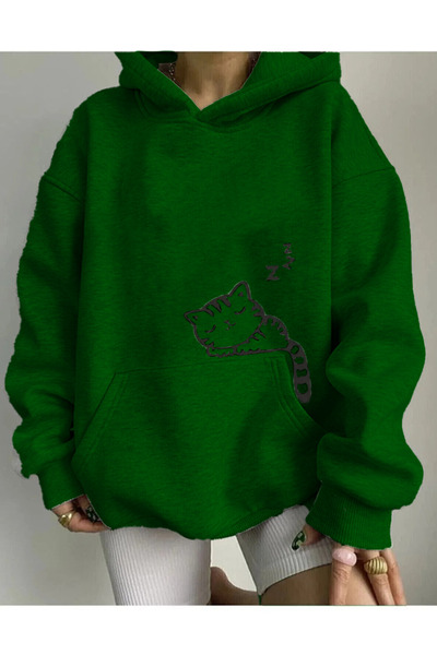 NEW MODA Φούτερ με κουκούλα με στάμπα Cat on the Pocket