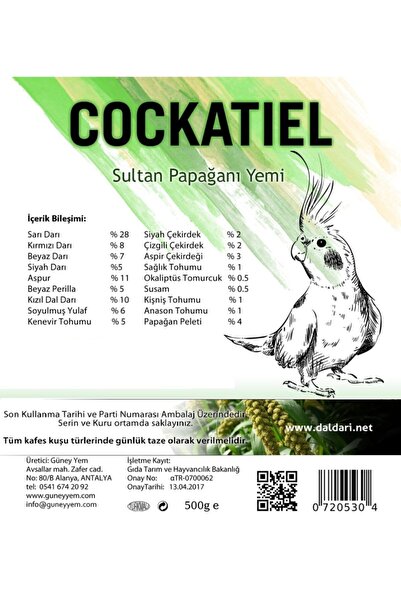 Dal Darı Net Sultan Papağanı Yemi 500 gr