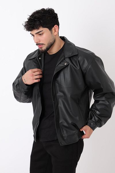 ByTrend Παλτό από συνθετικό δέρμα Oversize - Ελαστική μέση Bl 1731_50379-1