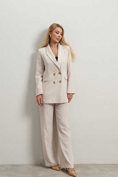 Rabia Çelik High Waist Ecru Glitter Striped Fabric - Pants and Jacket Set
