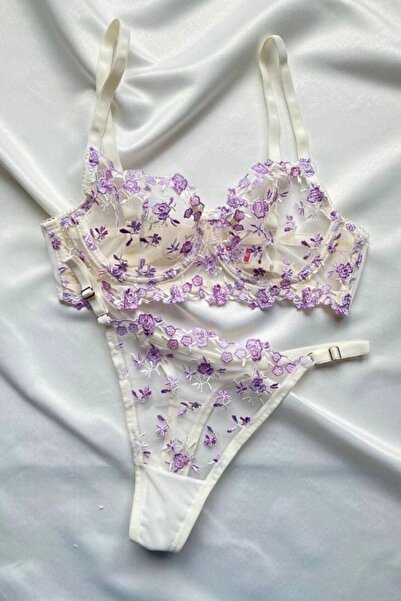 Moldina Sutien de damă Ecru Liliac Floral Underwire