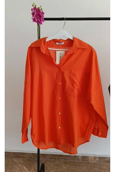 HC Boutique Cămașă oversize din in - Buzunar mare unic, model nou