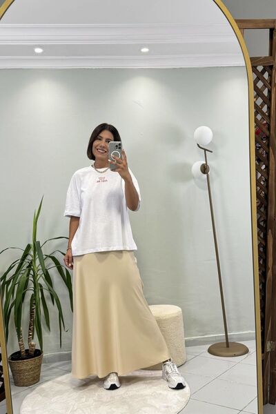 Bucle By Gizem Maxi Beli Lastikli Saten Etek Bej