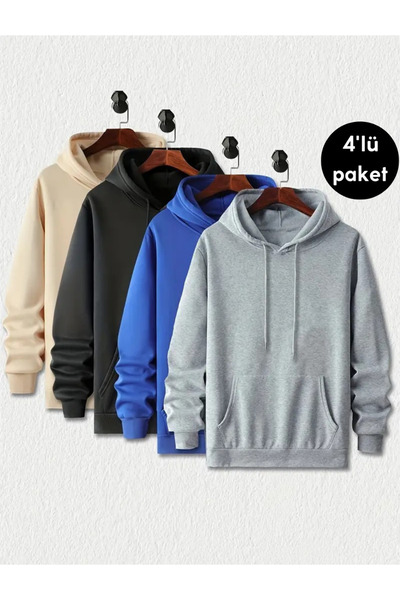EYAX MODA 4'lü Paket Kapüşonlu Sweatshirt Unisex