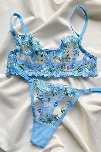 Moldina Жіночий бюстгальтер з відкритим синім квітковим візерунком