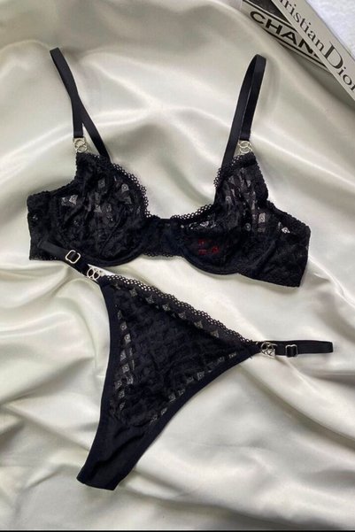 Moldina Women's Bra Set, Black Lace Wired Bralette Set
