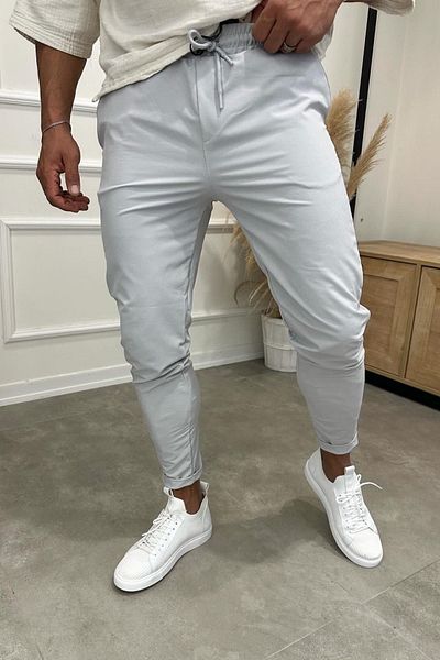 MADZEYMODA Ανδρικό υφασμάτινο αλεξίπτωτο με λεπτή εφαρμογή με διπλό πόδι, γκρι Jogger