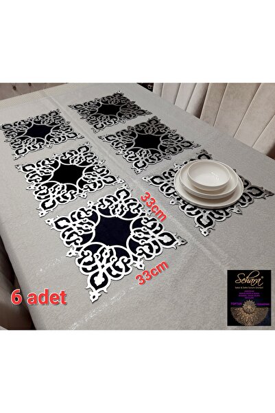 SEHARA 6 Adet Kadife Amerikan Servisi (SUPLA, TABAKALTLIĞI)/siyah Kadife Üzer...