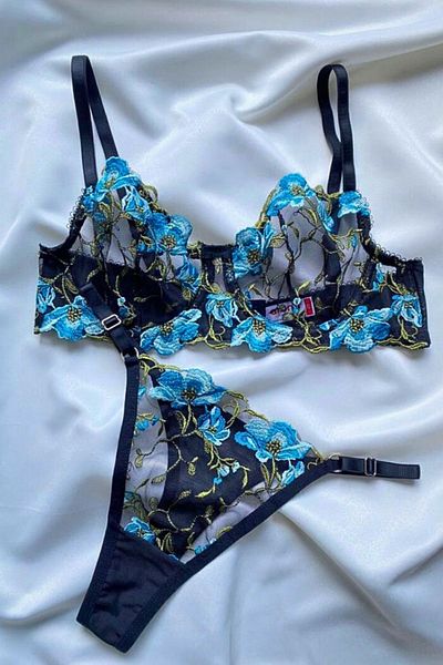 Moldina Γυναικείο Σετ Σουτιέν Μαύρο Μπλε Floral Underwire
