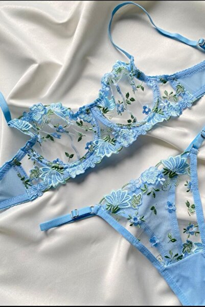 Moldina Жіночий бюстгальтер з відкритим синім квітковим візерунком