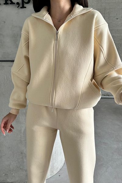 Neşeli Butik Μπεζ Jennifer Fleece Γυναικεία Φόρμα - NBG028