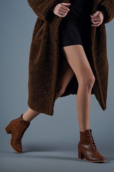 Saltopik Δερμάτινες στρογγυλές μπότες Tan Lace Up