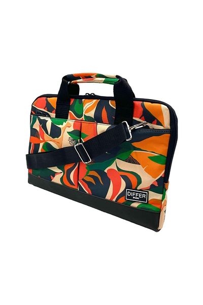 Differ 13-14'' Inch Orange Leaf Pattern Khaki Shoulder Strap And Cross Notebook Laptop Macbook Bag