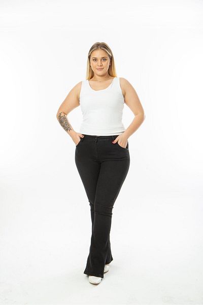 SERRA BÜYÜK BEDEN Large Size Spanish Leg Trousers (BLACK STRAWED)