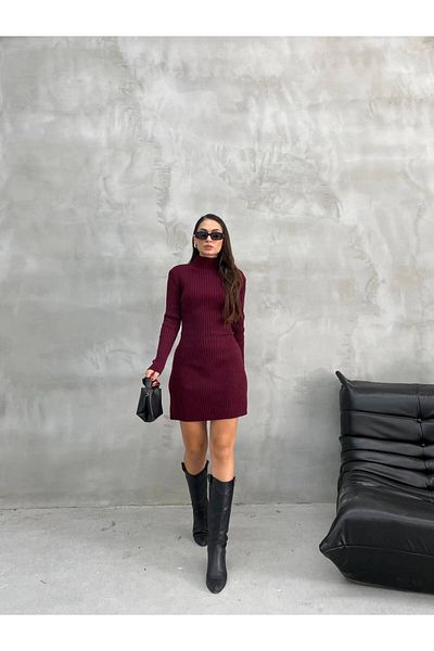 Bak'ap Rochie mini din tricotaje premium - guler vertical, tendință virală, șezut în talie
