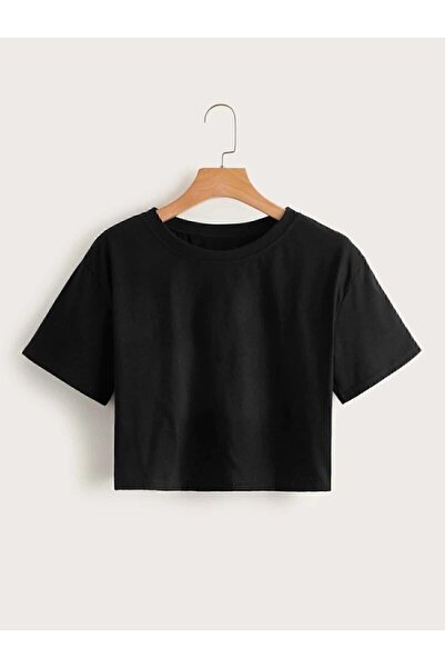 Redo Baskılı Kadın Siyah Organik Pamuklu Crop T-shirt
